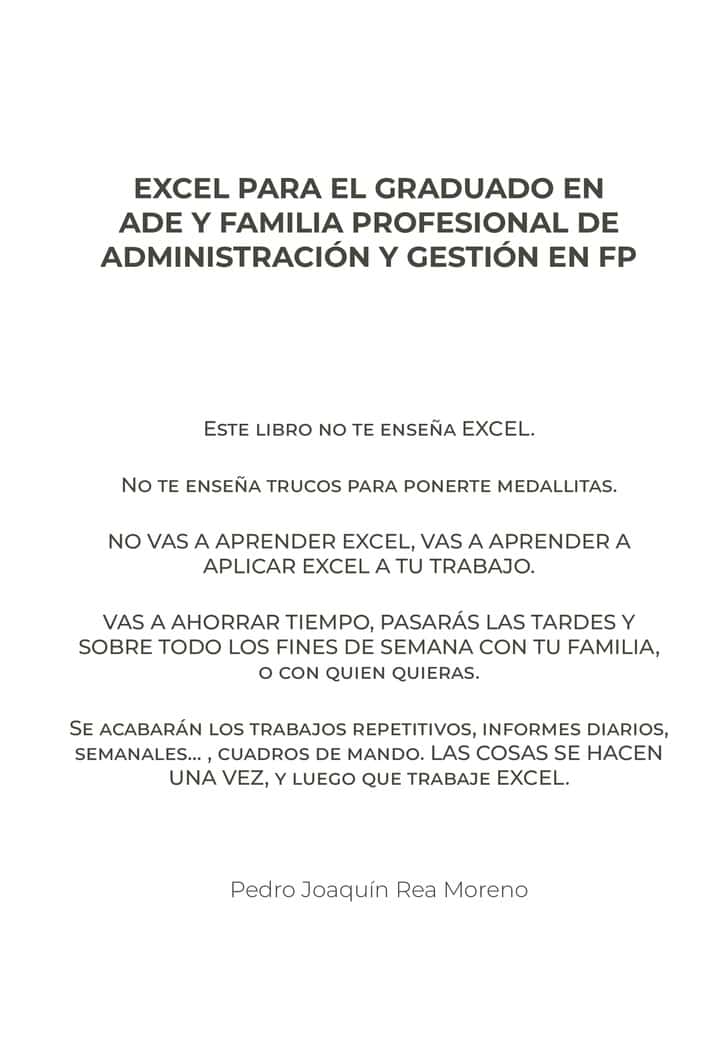 EXCEL PARA EL GRADUADO EN ADE Y FAMILIA PROFESIONAL DE ADMINISTRACIÓN Y GESTIÓN EN FP