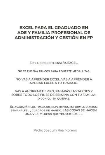 EXCEL PARA EL GRADUADO EN ADE Y FAMILIA PROFESIONAL DE ADMINISTRACIÓN Y GESTIÓN EN FP