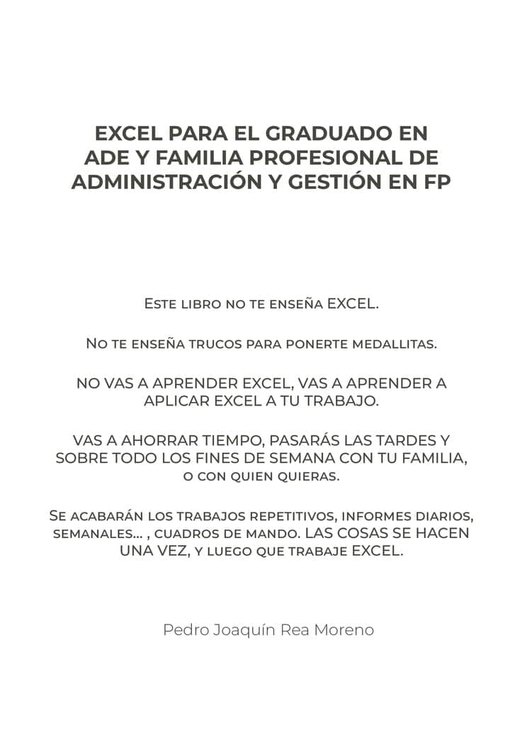 EXCEL PARA EL GRADUADO EN ADE Y FAMILIA PROFESIONAL DE ADMINISTRACIÓN Y GESTIÓN EN FP