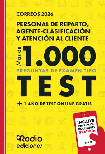 Correos 2026. MÁS DE MIL PREGUNTAS de examen tipo test + 1 año de test online gratis. Personal de Reparto, Agente-Clasificación y Atención al Cliente.